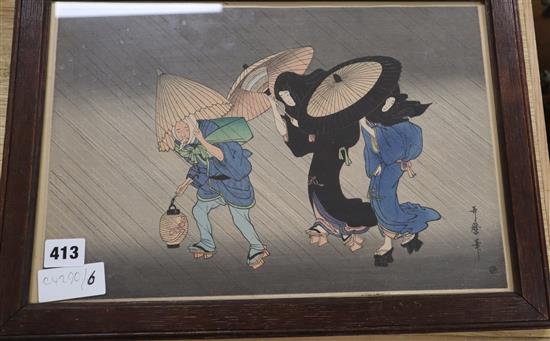 Two Japanese woodblock prints, largest 25 x 37cm